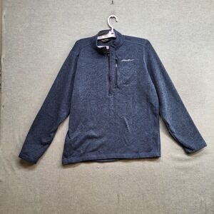 Eddie Bauer Men Sweater Large Blue Radiator Fleece‎ 1/4 Zip Logo Pullover
